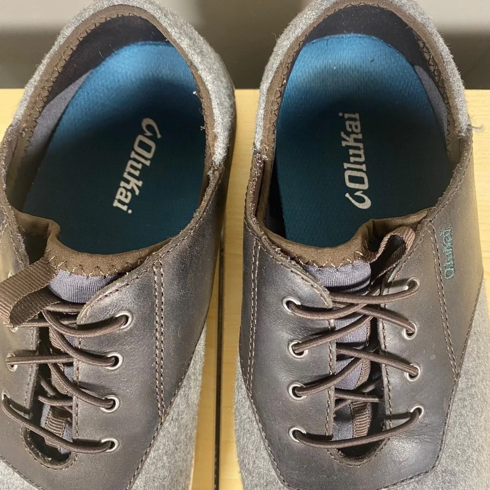 OluKai Nohea Moku Hulu Grey Wool Leather Drop-In Sneaker Shoes Men's 9.5‎